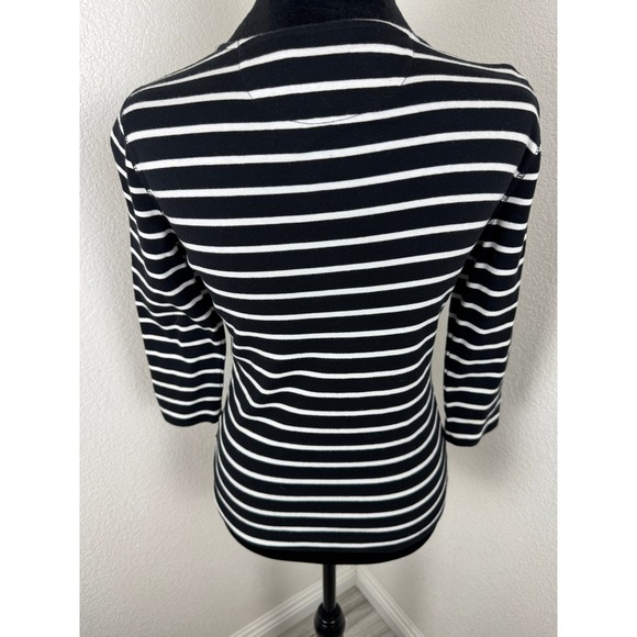 Lauren Ralph Lauren Womens Striped 3/4 Sleeve Button-Up Top Black/White - Picture 3 of 8